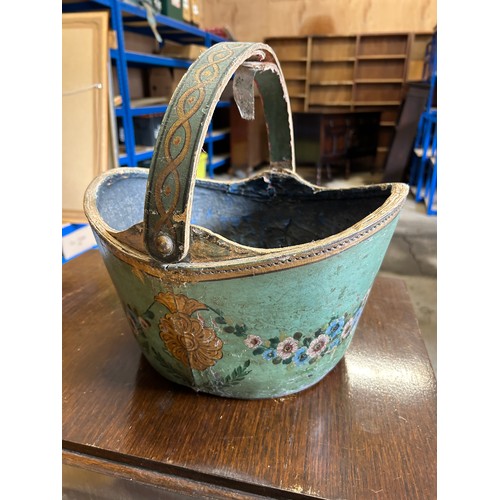 85 - Papier Mache painted bucket, approximate measurements include handle Height 13 inches, Diameter 14 i... 