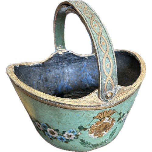 85 - Papier Mache painted bucket, approximate measurements include handle Height 13 inches, Diameter 14 i... 