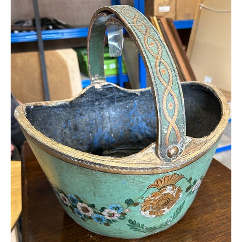 85 - Papier Mache painted bucket, approximate measurements include handle Height 13 inches, Diameter 14 i... 