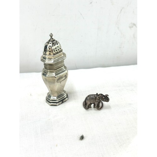 525 - Hallmarked silver 1910 elephant menu holder and pepperette