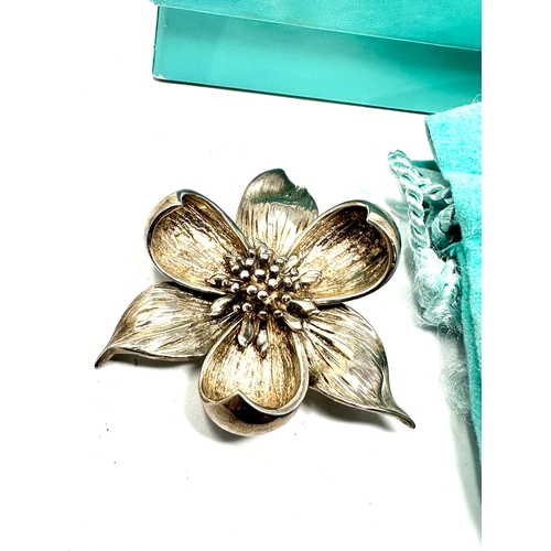 262 - Boxed Tiffany & co silver flower brooch complete with box and pouch