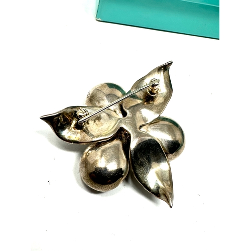 262 - Boxed Tiffany & co silver flower brooch complete with box and pouch