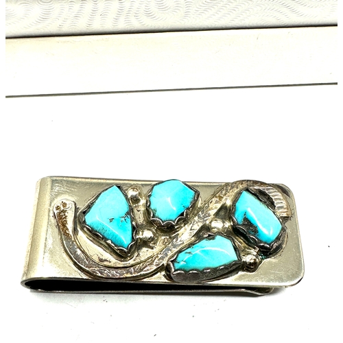 263 - Boxed navajo silver & turquoise money clip original box red rock trading post native american xrt te... 