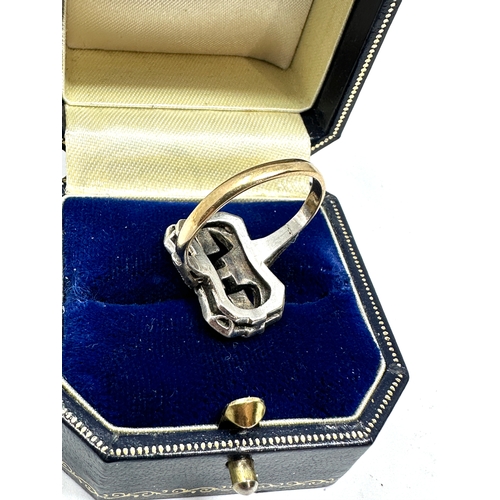 93 - Vintage 9ct gold & silver marcasite ring weight 4.3g missing some marcasite stones, box not included