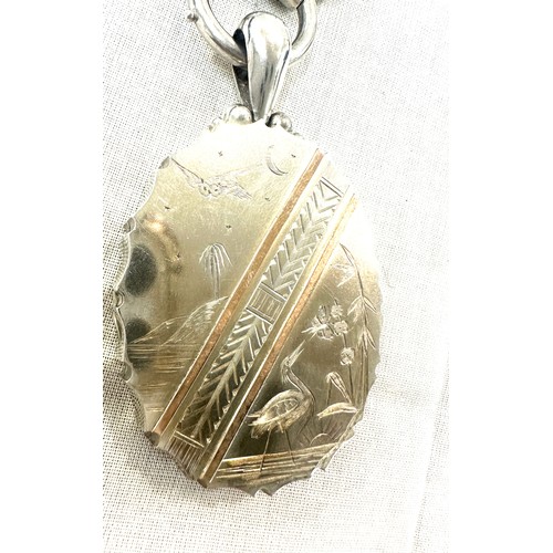 485 - Victorian silver pendant on a box chain, approximate weight 103g, with display stand