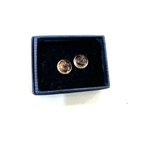 499 - Pair of Silver set blue John earrings, approximate weight 5.2g