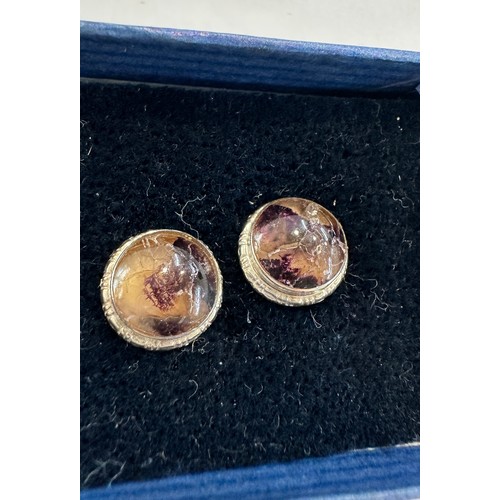 499 - Pair of Silver set blue John earrings, approximate weight 5.2g