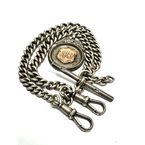 13 - Antique silver double albert watch chain and fob weight 54g