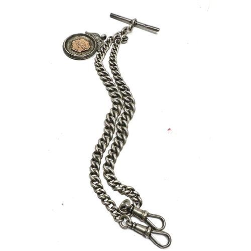 13 - Antique silver double albert watch chain and fob weight 54g