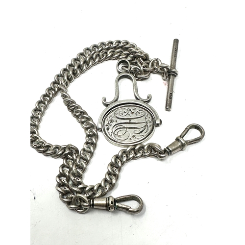 16 - Antique silver double albert & spinning fob watch chain weight 55g