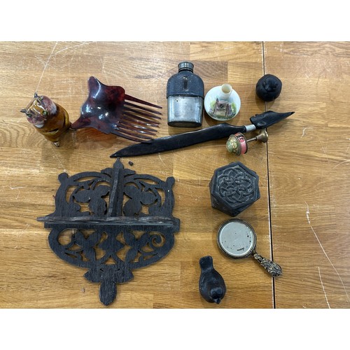 535 - Selection of collectables includes letter opener, hip flask etc