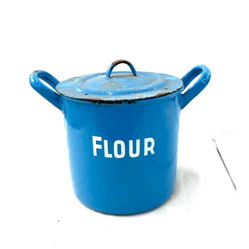 48 - Vintage blue enamel flour pot, height 8.5 inches