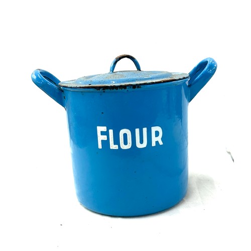 48 - Vintage blue enamel flour pot, height 8.5 inches