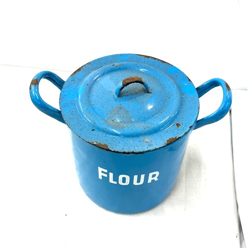 48 - Vintage blue enamel flour pot, height 8.5 inches