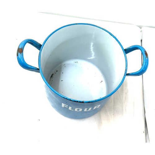 48 - Vintage blue enamel flour pot, height 8.5 inches