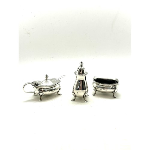 546 - Hallmarked silver 3 piece cruet set total silver weight approximately 108grams