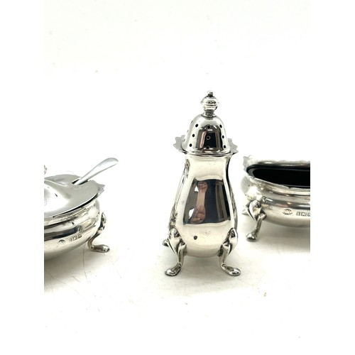 546 - Hallmarked silver 3 piece cruet set total silver weight approximately 108grams