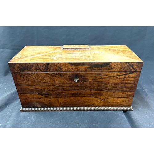 19 - Vintage wooden tea caddy measures approximately 7 inches tall 14 inches wide 7 inches depth