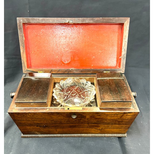 19 - Vintage wooden tea caddy measures approximately 7 inches tall 14 inches wide 7 inches depth