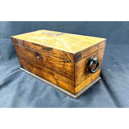 19 - Vintage wooden tea caddy measures approximately 7 inches tall 14 inches wide 7 inches depth