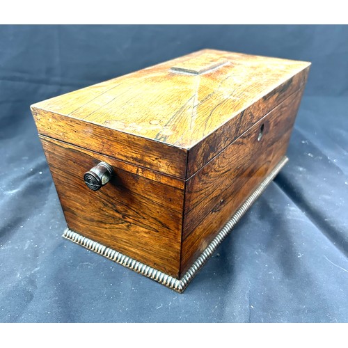 19 - Vintage wooden tea caddy measures approximately 7 inches tall 14 inches wide 7 inches depth