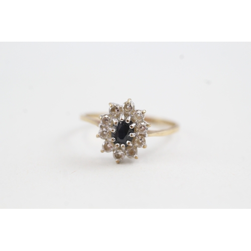 95 - 9ct gold sapphire and cz set cluster ring (1.7g)