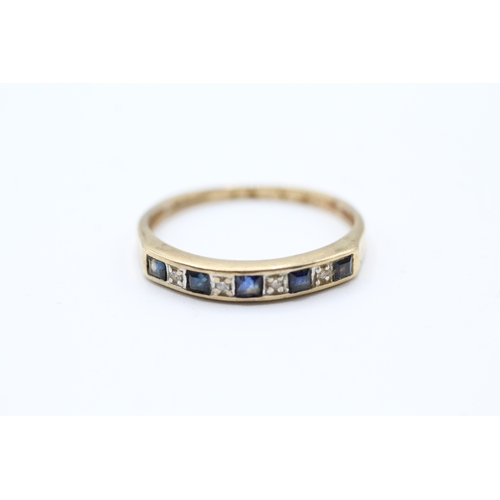 100 - 9ct gold vintage sapphire and diamond channel set half eternity dress ring (1.7g)