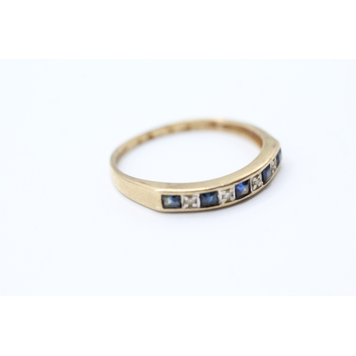 100 - 9ct gold vintage sapphire and diamond channel set half eternity dress ring (1.7g)