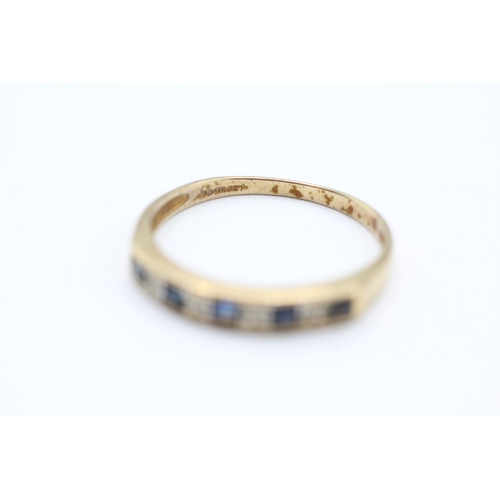 100 - 9ct gold vintage sapphire and diamond channel set half eternity dress ring (1.7g)