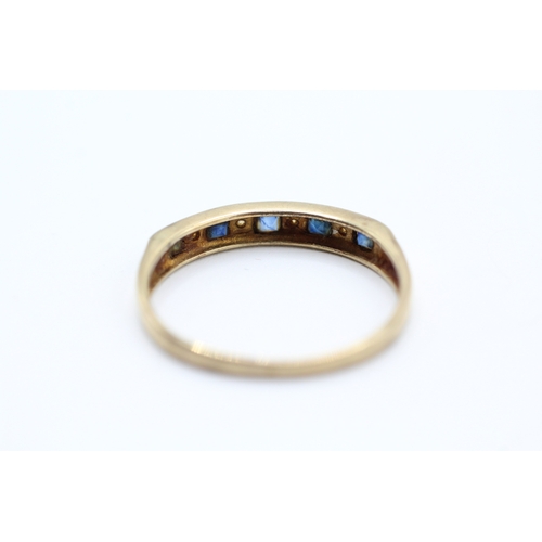 100 - 9ct gold vintage sapphire and diamond channel set half eternity dress ring (1.7g)