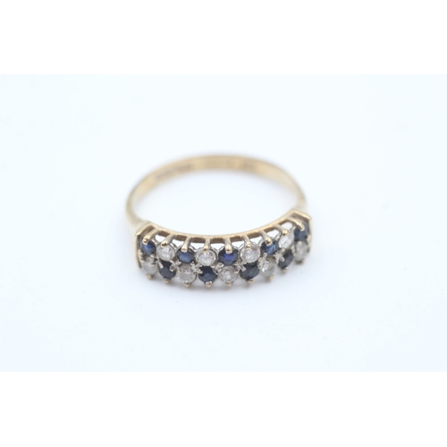 106 - 9ct gold sapphire and cubic zirconia double row half eternity dress ring (2g)