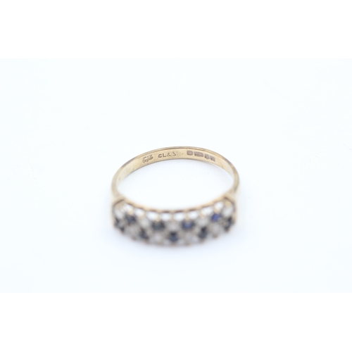 106 - 9ct gold sapphire and cubic zirconia double row half eternity dress ring (2g)