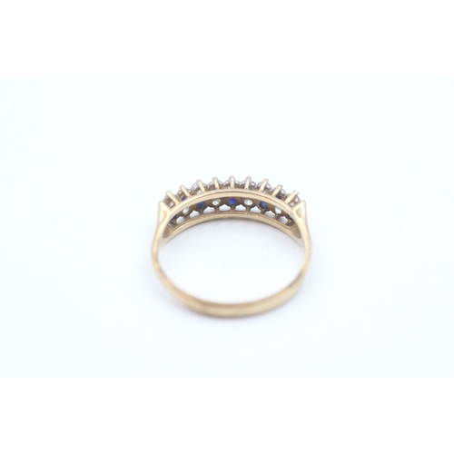 106 - 9ct gold sapphire and cubic zirconia double row half eternity dress ring (2g)