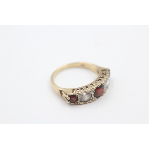 110 - 9ct gold vintage garnet and cubic zirconia gypsy set dress ring (2.5g)