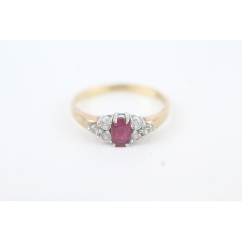 119 - 9ct gold ruby and white gemstone ring (2g)