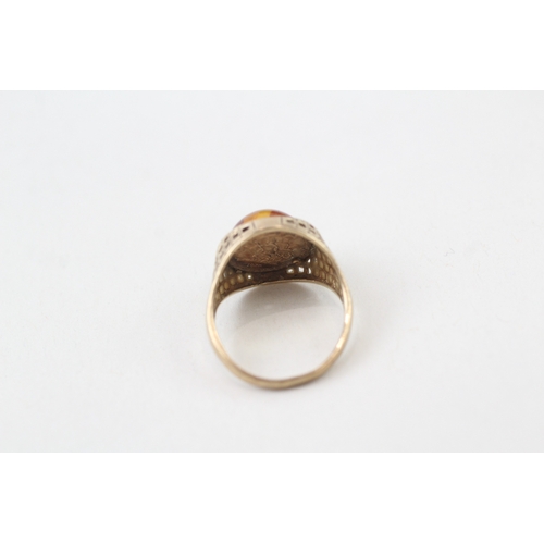 122 - 9ct gold amber cabochon ring (2g)