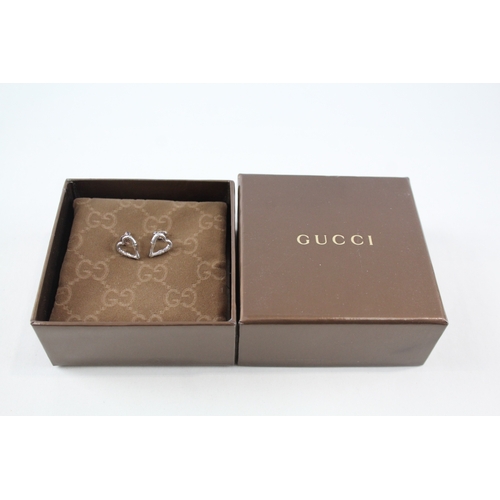 316 - Pair of Gucci Sterling Silver Bamboo Design Heart Stud Earrings w/ Box 2g