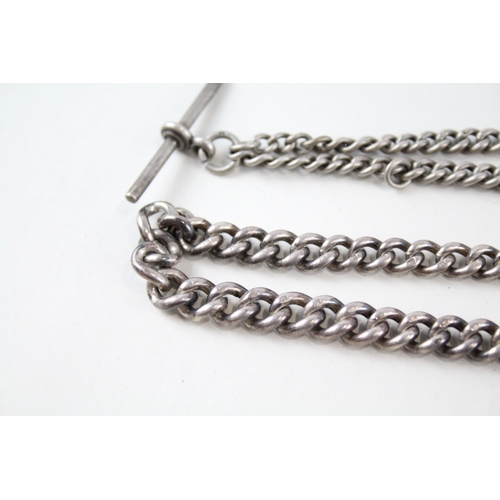 320 - Collection of Sterling Silver Antique Watch Chains inc. Graduated x 2 60g