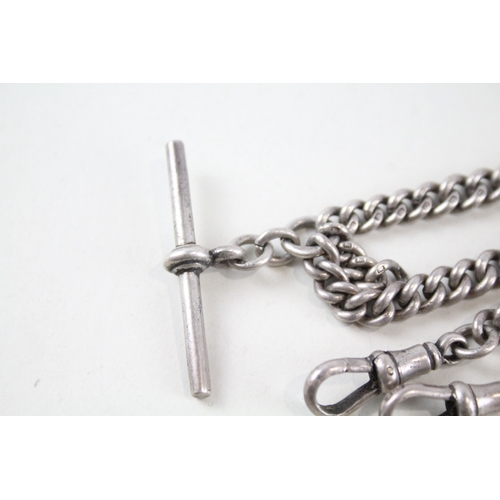 321 - Antique Sterling Silver Watch Chain inc. Graduated, Dog Clips 45g