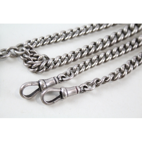 321 - Antique Sterling Silver Watch Chain inc. Graduated, Dog Clips 45g