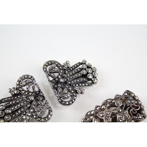 322 - Collection of Sterling Silver Art Deco Dress Clips inc. Marcasite, Paste x 5 41g