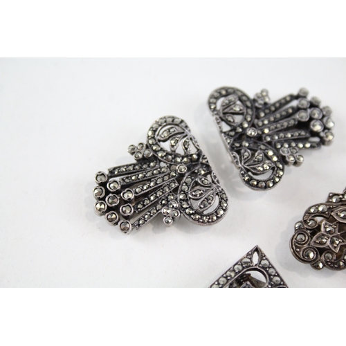 322 - Collection of Sterling Silver Art Deco Dress Clips inc. Marcasite, Paste x 5 41g