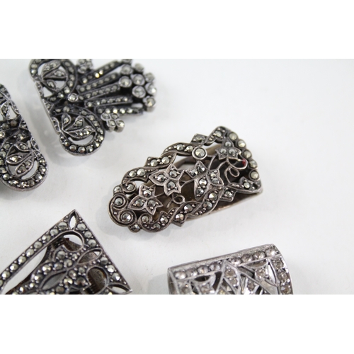 322 - Collection of Sterling Silver Art Deco Dress Clips inc. Marcasite, Paste x 5 41g