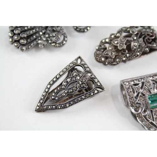 322 - Collection of Sterling Silver Art Deco Dress Clips inc. Marcasite, Paste x 5 41g