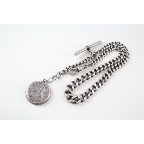 329 - Sterling Silver Antique Watch Chain inc. Locket Fob, Graduated 50g