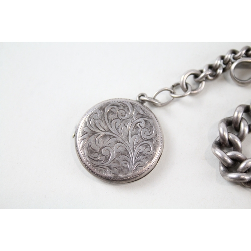 329 - Sterling Silver Antique Watch Chain inc. Locket Fob, Graduated 50g