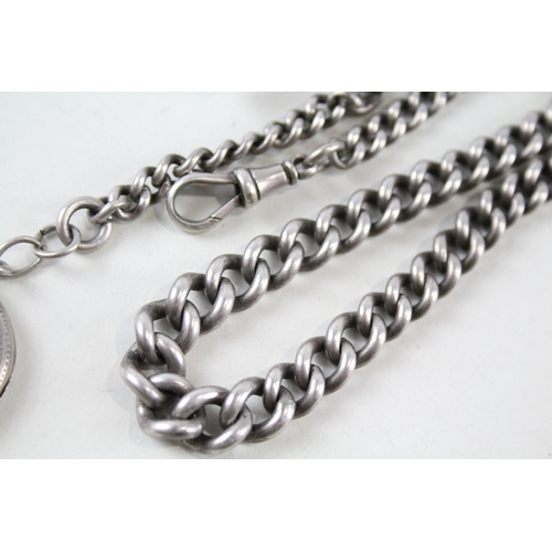 329 - Sterling Silver Antique Watch Chain inc. Locket Fob, Graduated 50g