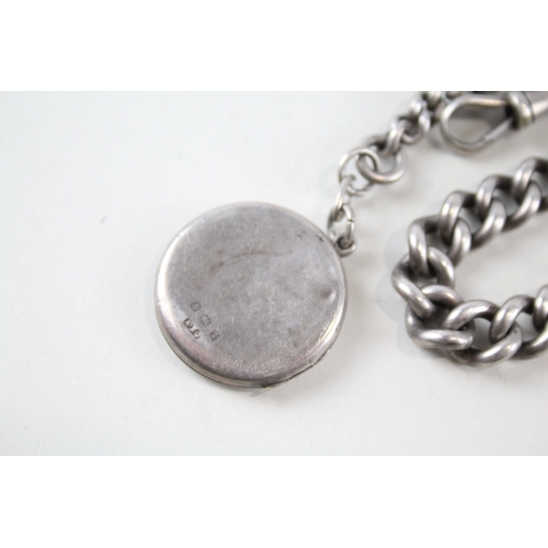 329 - Sterling Silver Antique Watch Chain inc. Locket Fob, Graduated 50g