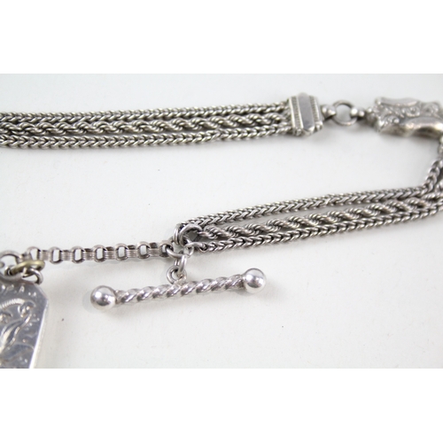 330 - Antique Sterling Silver Albertina Watch Chain inc. Locket Fob, Tassel 19g