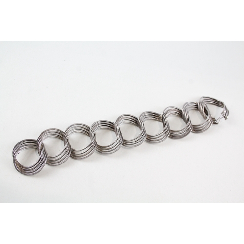 332 - Sterling Silver Modernist Multirow Curb Link Bracelet 44g